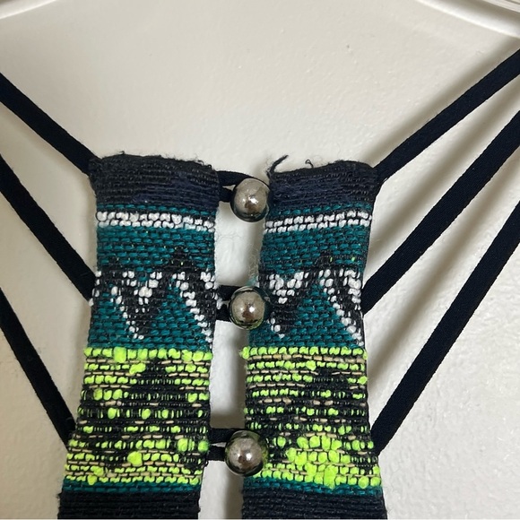 Saylor Alivia Aztec Chevron Embroidered Tassel Deep V Romper Size Small Boho - Picture 8 of 10